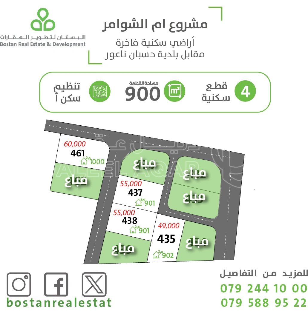 أرض في حسبان ناعور مقابل بلدية حسبان - 49,000 دأ - صورة 1